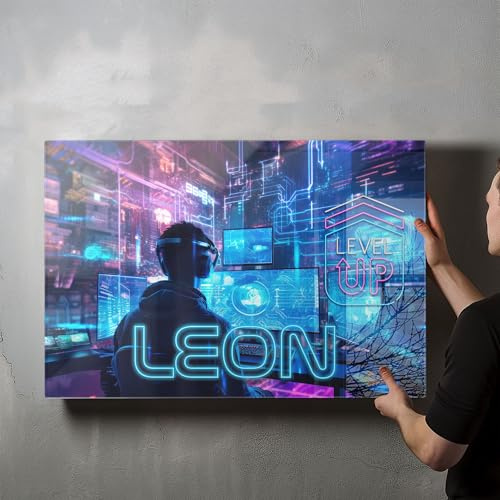 timalo® Gaming Wandbild Acryl personalisiertes Gamer Bild mit Namen aus Acrylglas - Glasbild gaming room für die Wand Jugendzimmer Acrylglasbild Acrylbild Glas | 80x60cm Zocker Neon