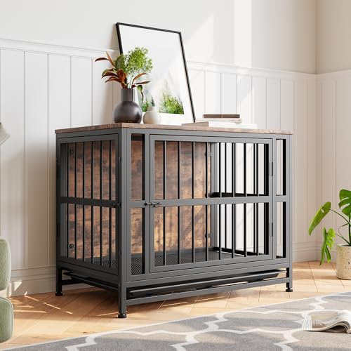 VECOCHO Muebles de jaula para perros, caja para perros para el hogar, perros grandes/medianos, mesa auxiliar, perrera interior, casa de perro resistente para el hogar, bandeja extraíble, 2 puertas