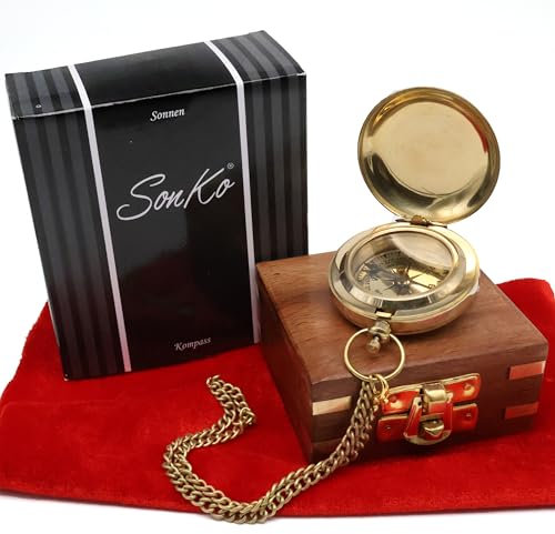 SonKo® Kompass mit Gravur Kompass personalisiert – Antik Optik nautischer funktionsfähige Maritime Deko aus Messing. Konfirmation Geschenk Kommunion (Ohne Personalisierung)