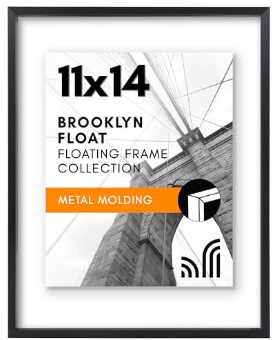 Americanflat Aluminum 11x14 Floating Picture Frame in Black - Use as 11x14 Picture Frame or 8x10 Floating Frame - Photo Frame with Slim Metal Molding and Polished Plexiglass with Hanging Hardware