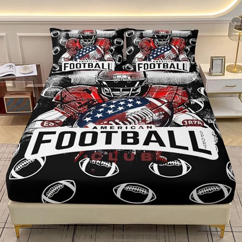 AILONEN Sport Rugby Fitted Sheet Set Twin XL Size, American Football Bedding Set for Kids Boys,Rugby Player Bedsheets Set,3-Piece,1 Breathable Fitted Sheet + 2 Pillowcases,Soft Microfibre,All Season