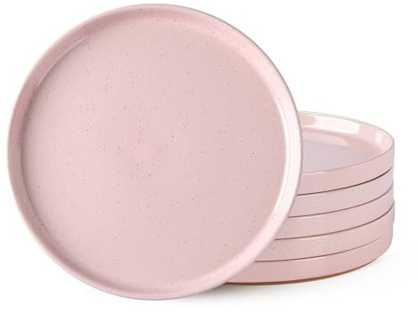 AmorArc Ceramic Dinner Plates Set of 6, 10.25 Inch Stoneware Plates for Kitchen,Modern Flat Dinnerware Dishes Set,Microwave& Dishwasher Safe, Scratch Resistant-Pink