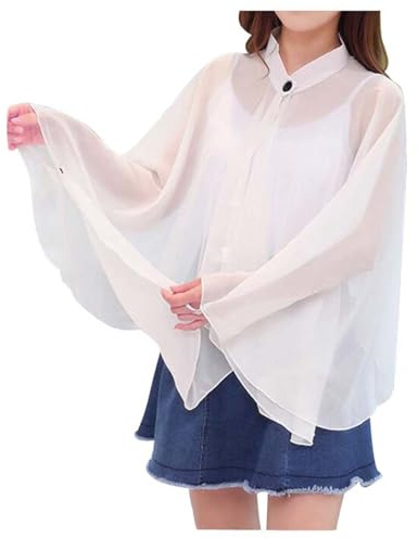 ZEALMAX Solsjal långärmad skjorta, andningsbar tunn strand cape wraps, solskydd strandkläder för kvinnor, Vitt, M
