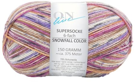 Online Garne Supersocke 6-fach # 376 Snowfall Color, dicke Sockenwolle 6-fädig, Sockengarn, Strumpfwolle mit Farbverlauf, 150g 375m, 75% Schurwolle, 25% Polyamid (3106)