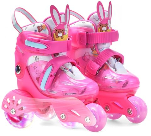 ERNAN Patines 4 Ruedas, 4 tamaños Ajustables con Ruedas Que Brillan en la Oscuridad, Patines de Ruedas para niños,Patines Niña Niño Principiante Regalo (Red, XS)