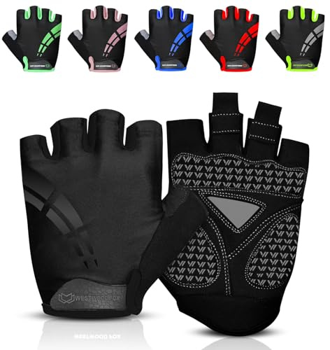 WESTWOOD FOX Guantes de ciclismo para hombres y mujeres, medio dedo, unisex, acolchados de gel, antideslizantes, guantes de bicicleta de montaña, transpirables, absorción de impactos, agarre de palma