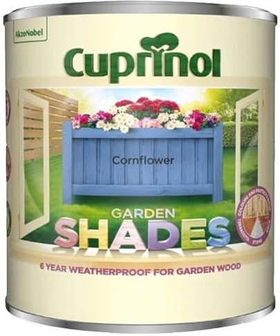 DUAYRA Garden Shades Paint | Quick Drying Water Based | For Garden Fence, Shades, Benches, Terracotta, Brick, Stone | Exterior Wood Furniture | Long Lasting (Cornflower, 1 Liter)
