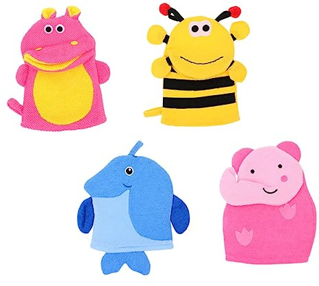 Veemoon 4 pièces de Bain pour Garçon Fille de Exfoliants Animaux Doux pour Peau des Garçon Fille pour Bain Voyage ou Camping