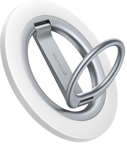 Lamicall Soporte Anillo Magnético Movil para MagSafe - 2025 [Doble Bisagra Mejorada] 360° Rotación, con Anillo de Metal, Agarre Magnético Móvil para iPhone 17/16/15/14/13/12/11 Pro MAX, Android