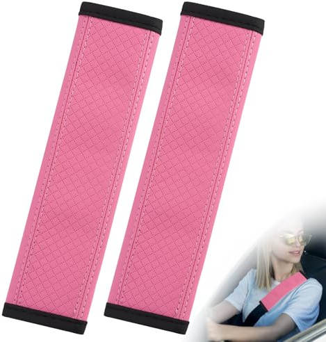2 Piezas Universales Protector Cinturon Coche, 23x6,5 cm Cuero Almohadilla Cinturon Coche Lavable, Protectores de Cinturones de Seguridad para Automóviles Suaves y Cómodas, para Adultos y Niños(Rosa)