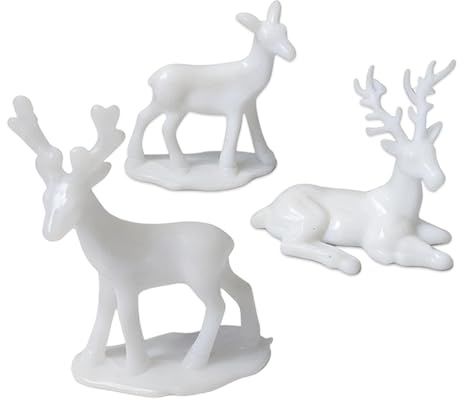 YUVKIN Juego de 3 piezas figuras decorativas de renos navideños, ciervos, varios diseños, figura decorativa (Blanco)