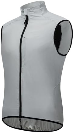 Vroomoto Chaleco de ciclismo resistente al viento, chaleco ligero para bicicleta con tira reflectante para hombres y mujeres, bolsillo en el pecho, material de nailon, dobladillo elástico, cordón para