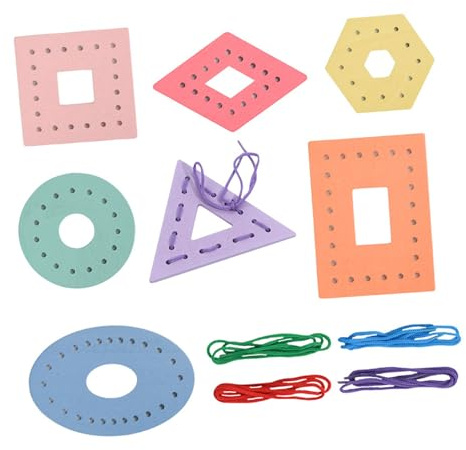 yanwuwa Wooden Threading Game Educational Toy Geometric Shape Block Lacing for Preschool Children Fine Motor Skill Training Threading