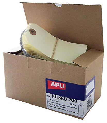 APLI 101580-200 étiquettes américaines avec œillet + fil de fer – 120 x 57 mm – Carton crème 160 g/m² – Pour mariages, fêtes, artisanat, DIY, jardinage, commerce, industrie automobile