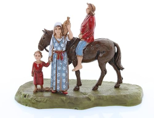 Moranduzzo Uomo a Cavallo con Famiglia Adatto a Presepe da 6 cm Scala 1:32 – MINI 6 – Statuina Indistruttibile, Stile '700, Rifinita a Mano, Scultore M. Landi, Made in Italy