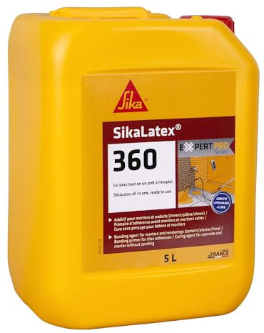 SIKA - Primaire d'adhérence et produit de cure - SikaLatex 360 - Résine d'accrochage pour adhérence et étanchéité des mortiers et enduits (ciment/plâtre/chaux) - Prêt à l'emploi - 5L