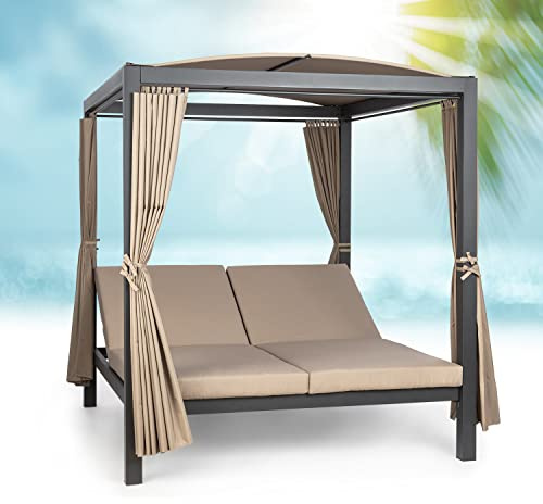 blumfeldt Bain de Soleil Double, Transat Jardin Exterieur 2 Personnes, Chaise Longue de Jardin en Polyester, Imperméable, Chaise Longue avec Dossier Réglable, Séchage Rapide, Bains de Soleil Design
