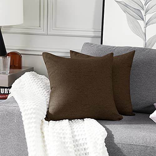 Deconovo Kissenbezug Leinen Optik Kissenhülle Kissenbezüge mit Verstecktem Reißverschluss Sofa Zierkissenhülle, 45x45 cm, Dukelbraun, 2er Set