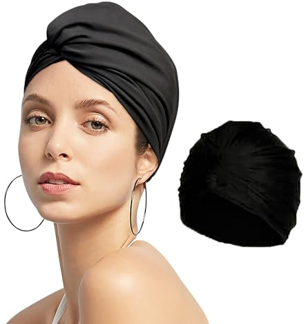 Cuffia da bagno in tessuto pieghettato da donna, stile turbante nuotata piscina spiaggia surf cuffia da bagno elastico per orecchie protezione doccia morbida croce berretto chemo notte sonno cappello