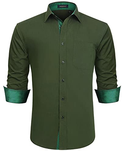Hisdering Army-Green Shirt Formell långärmad knappar brun rutig arbete mode smart blommakrage regelbunden passform hängande skjortor s