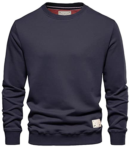 Blu Apparel Mens Jumper Premium Branded Crew Neck Cotton Sweater Pullover Sweatshirt Jumpers for Men UK Black Navy Charcoal S M L XL 2XL (UK, Alpha, L, Regular, Regular, Navy)