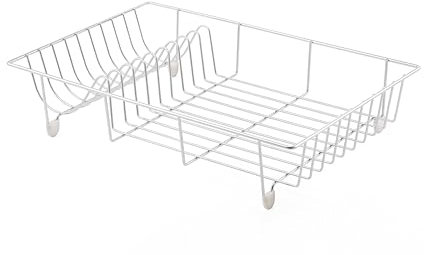 Casa & Casa Chrome Plated Dish Rack, Cup Holder, Dish Drying Rack, Pack of 1, Chrome Finished, Kitchen Accessory, Durable Dish Rack, Self-Draining Rack, Open Wire Design, Sink Organizer, Chrome