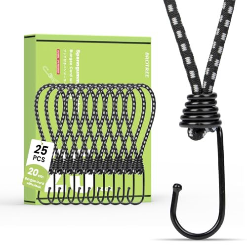 Brotree Spanngummi mit Haken 25 Stück 20cm Expander mit Haken Kurz Gummispanner Planenspanner mit Haken für Plane, Zelte, Banner, Anhängerplane und Netze