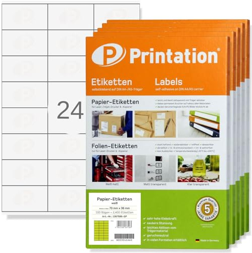 Printation Lot de 12000 étiquettes autocollantes 70 x 36 mm Marque Internet Blanc – 70 x 36 mm Autocollants à imprimer sur 500 feuilles A4 3x8 24 étiquettes d'adresse – Étiquettes adhésives 3475