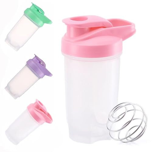 HZYUEKUN Protein Shaker Bottle 300ml with Stainless Steel Mixing Ball, BPA- and DEHP- free, Leakproof Flip On Lid, Odourless, Temperature Safe, Dishwasher Safe - Pink