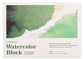 tumuarta Watercolour Blocks 100% Cotton, 5X7 Inch, 640 GSM, 300 LB, 10 Sheets, Natural White, Acid Free, Cold Press, Watercolor Paper Board Sketch Books for Watercolors, Acrylic and More
