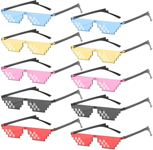Leikurvo 10 stycken Thug Life solglasögon: Mosaik glasögon party solglasögon MLG Fun solglasögon unisex solglasögon leksaker pixel glasögon set perfekt för fester och utklädningar, färgglada