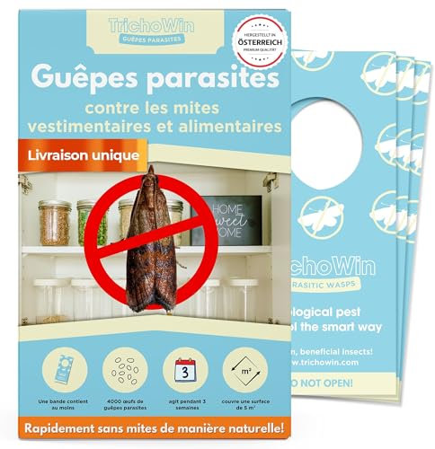 Trichowin Protection contre les mites alimentaires et les mites des vêtements – Plus efficace que les pièges à mites alimentaires – Protection alternative au piège à mites et au spray anti-mites –