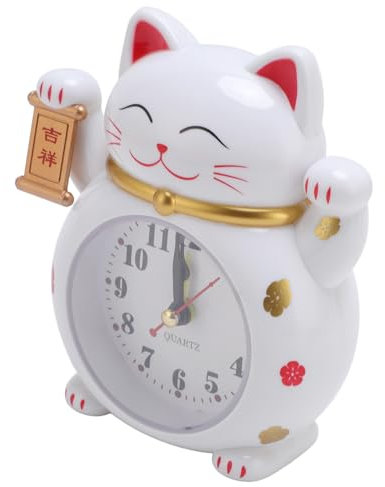 Sveglia Gatto Fortunato per Bambini, Orologio da Tavolo Gatto al Quarzo Preciso con Impostazione Sveglia, Quadrante Orologio Cartone Animato, Buona Funzione Suoneria, Facile
