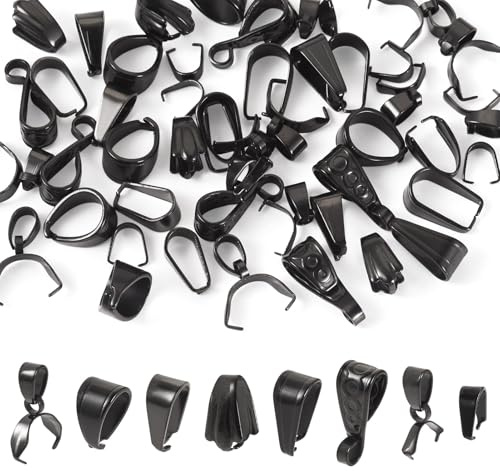 PandaHall 48pcs Stainless Steel Snap on Bails Ice Pick Pinch Bails Black Necklace Clasp Pendant Bail Clip Connector for Jewelry Making