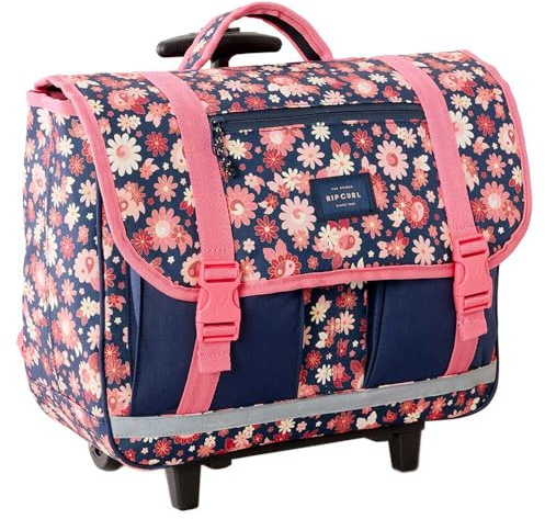 Rip Curl Cartable à roulettes Fille 38cm imprimé Fleuri Marine/Rose - Polyester recyclé - Sac Trolley Scolaire CP CE1 CE2