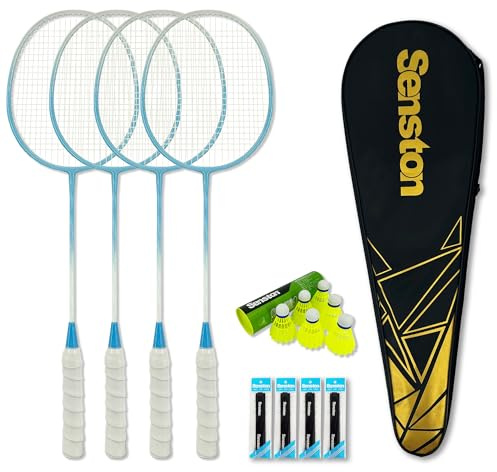 Senston Badminton Rackets Set for Backyards, Lightweight Badminton Set of 4-6 Birdies, 4 Grips & Carrying Bag for Adults Family Beginners Outdoor Games