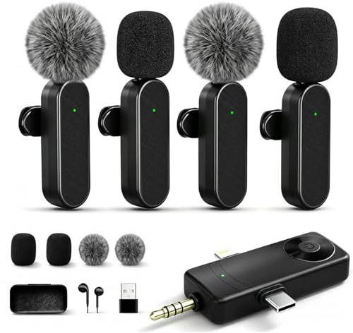 Bayanbulu Wireless Lavalier Microphones, 4-in-1 Universal Receiver for iPhone Android iPad Laptop & Camera, USB-C, Wireless Mini Microphone for Video Recording, Vlog, YouTube, TikTok (4 Mic)