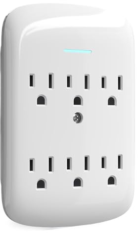 HiFind Surge Protector Wall Mount 6-Outlet Extender 1 Pack, 3 Prong Grounded Multi Plugs Power Strip Adapter Tap with Indicator Light, 15A/125V Low-Profile for Home & Office & Travel -ETL-White