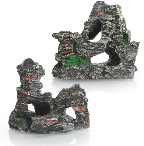 Flhlxzm 2Pcs Fish Tank Rockery Decoration, Resin Aquarium Hiding Cave Ornaments Underwater Landscape Hideaway for Fish Tank Aquascape & Aquatic Pets