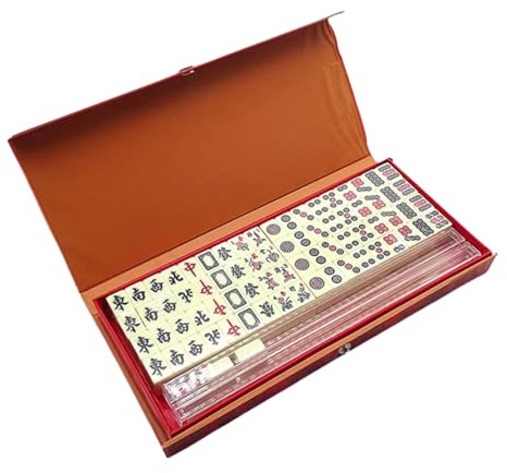 Mahjongspel Brickor Set 144 Bitar Portabelt Komplett Set | Spelset Med 2 Tärningar Och 4 Brickhållare För Vuxna Nybörjare Familjesamlingar Resa Fest