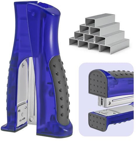 Stand-Up Stapler with 1000 Standard 1/4 Staples, Handheld Ergonomic Soft Grip 2-in-1 Vertical & Flat-Use Desktop Small Compact Stapler for Office, Home, School, Business & Classroom Supplies – Blue