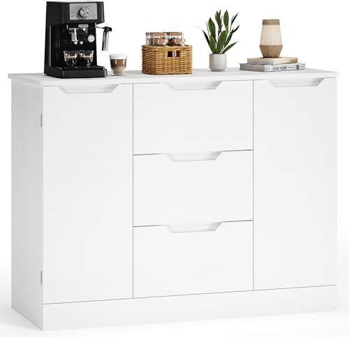 Xbro Cómoda con 3 Cajones y 2 Puerta, Cajonera Dormitorio, Armario para Baño y Dormitorio, 101×35×76 cm (Blanco)
