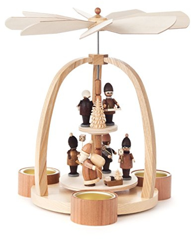 Dregeno Seiffen Piramide Moderna con Bambini e Babbo Natale, per candeline da 24 cm Originale Fatto a Mano – Decorazione Natalizia