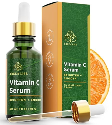 Tree of Life Beauty Vitamin C Skin Care Set, Skin Brightening Face Oil for Dark and Age Spots, Facial Serums for Dry and Sensitive Skin with Hyaluronic Acid & Vitamin E for Soft Smooth Skin, 1 Fl Oz