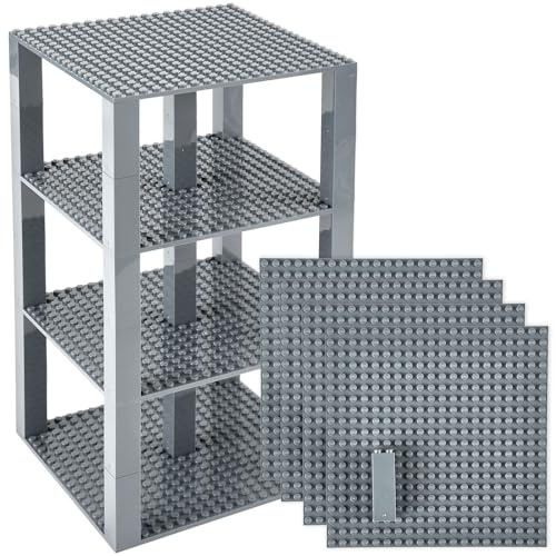 Strictly Briks Set per costruzione torre - include 4 basi da 15,2 x 15,2 cm e pilastri 2x2 - compatibili con tutte le principali marche - grigio