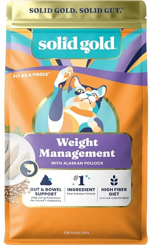 Solid Gold Weight Management Cat Food for Adults - Grain Free & Gluten Free Dry Cat Food Indoor & Outdoor Recipe for Healthy Weight w/Alaskan Pollock & Probiotics for Gut Health & Digestion - 3 LB