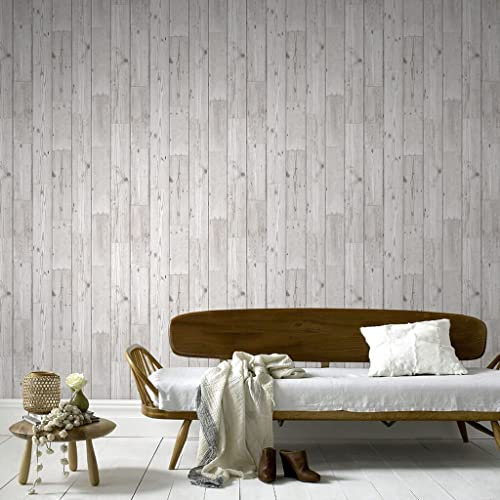 Fresco Grey/White Wood Panel Wallpaper | Brown Panelled Wallcovering | Eco-Friendly Wallpaper