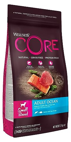 Wellness CORE Ocean 1.5 kg, Salmon & Tuna – Dry Dog Food for Small Breeds, Grain-Free, Natural, Hypoallergenic, Protein-Rich, High Fish Content, Supports Healthy Skin & Shiny Coat