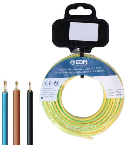 EDM Avvolgicavo per installazione elettrica marca, bobina cavo flessibile 2,5 mm 20 MTS senza alogeni bicolore (multicolore)
