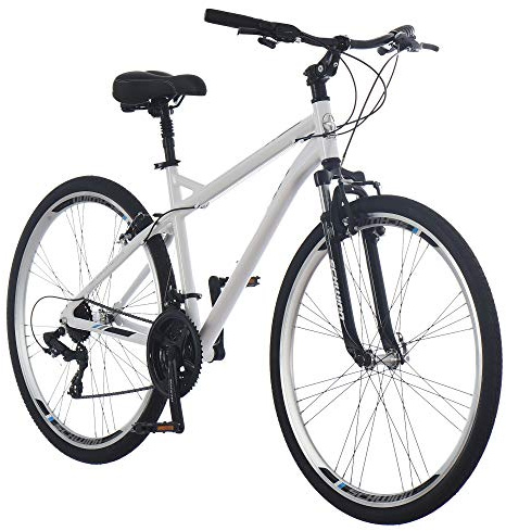 Schwinn Network 3.0 Hybrid Bike, Men and Women, 700c Wheels, 21-Speed, 18-Inch Aluminum Frame, Front Suspension, Alloy Linear Pull Brakes, White
